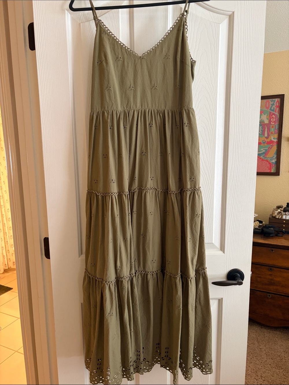 Olive Green Eyelet Tiered Maxi Dress